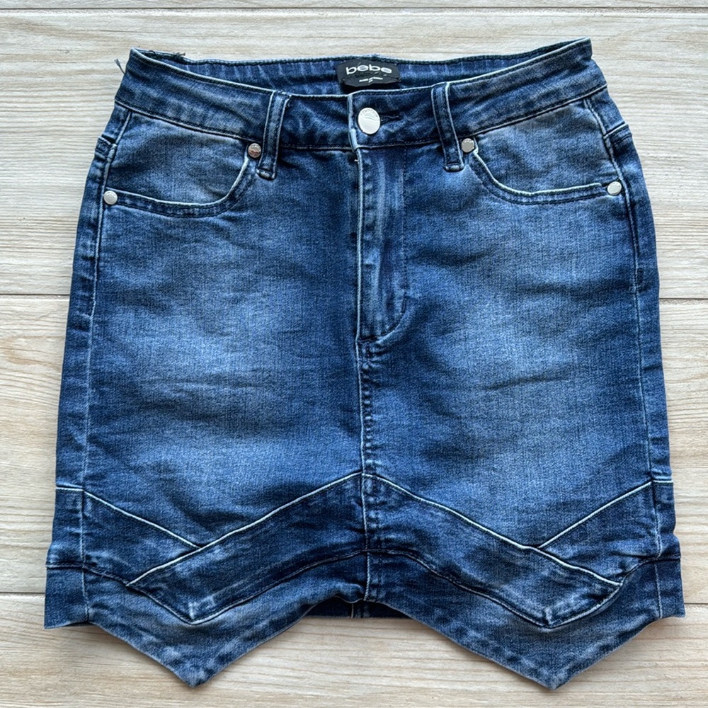 BEBE Jean Mini Skirt with Asymmetrical Bottom 26